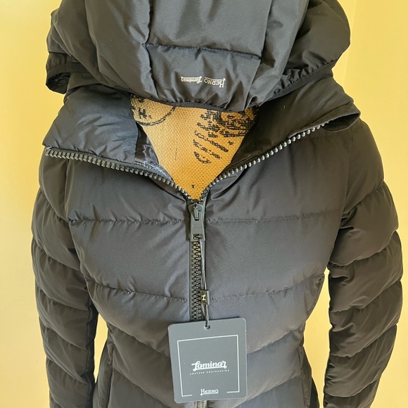🖤SOLD🖤 Herno Laminar Water Repellent Hooded Down Puffer Coat BLACK, Sz 6 US/42 - Picture 9 of 12